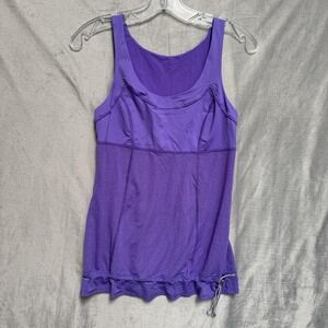 Lululemon Tank Top Womens Medium Purple Drawcord Hem Mesh Panels Shelf Bra Yoga